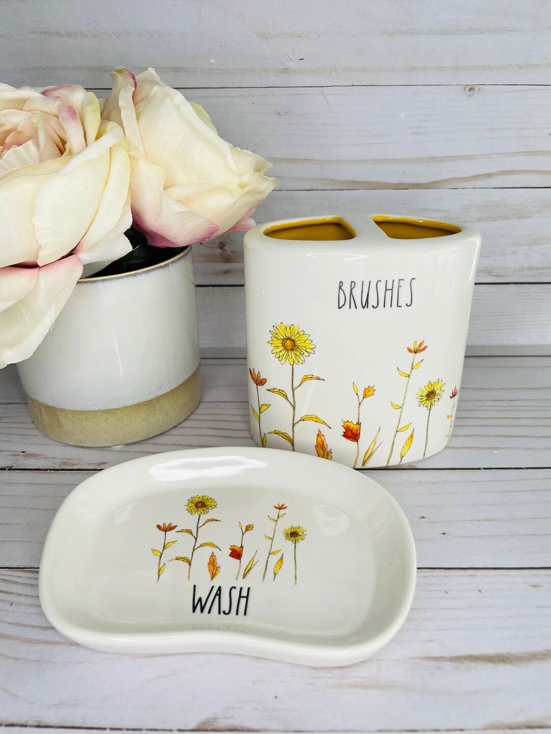 Rae Dunn Bathroom Decor Sunflower Bath Set Rae Dunn Soap Etsy