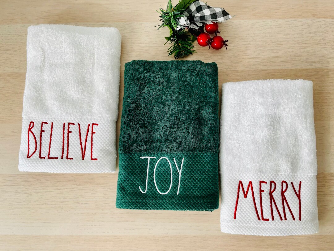 Rae Dunn Hand Towels Rae Dunn Christmas Towels White Etsy