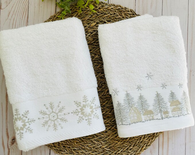 White Christmas Hand Towel, Holiday Hand Towels,christmas Village Bathroom Decor,christmas Bath