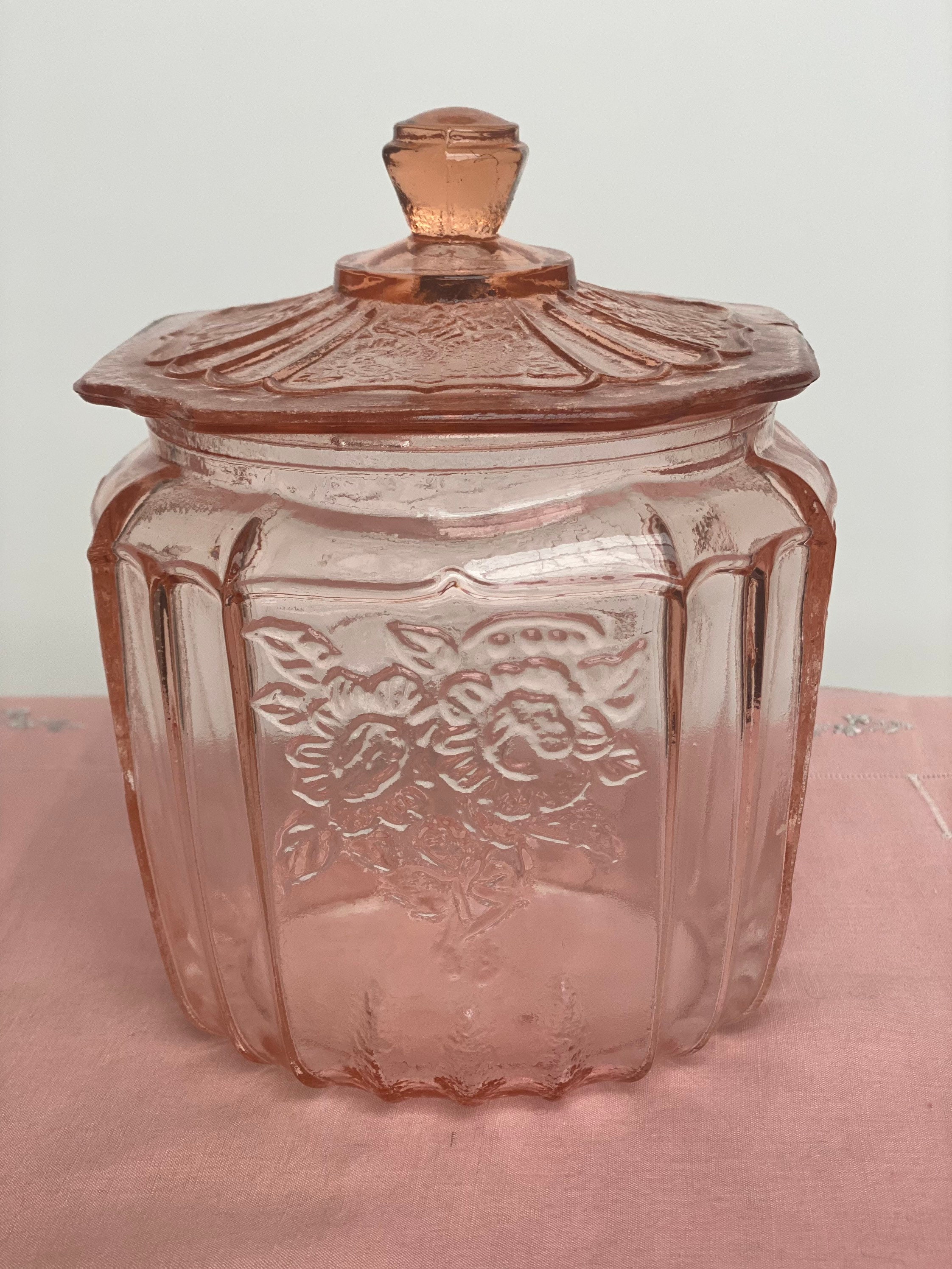 Vintage Pink Depression Glass Cookie Jar Etsy