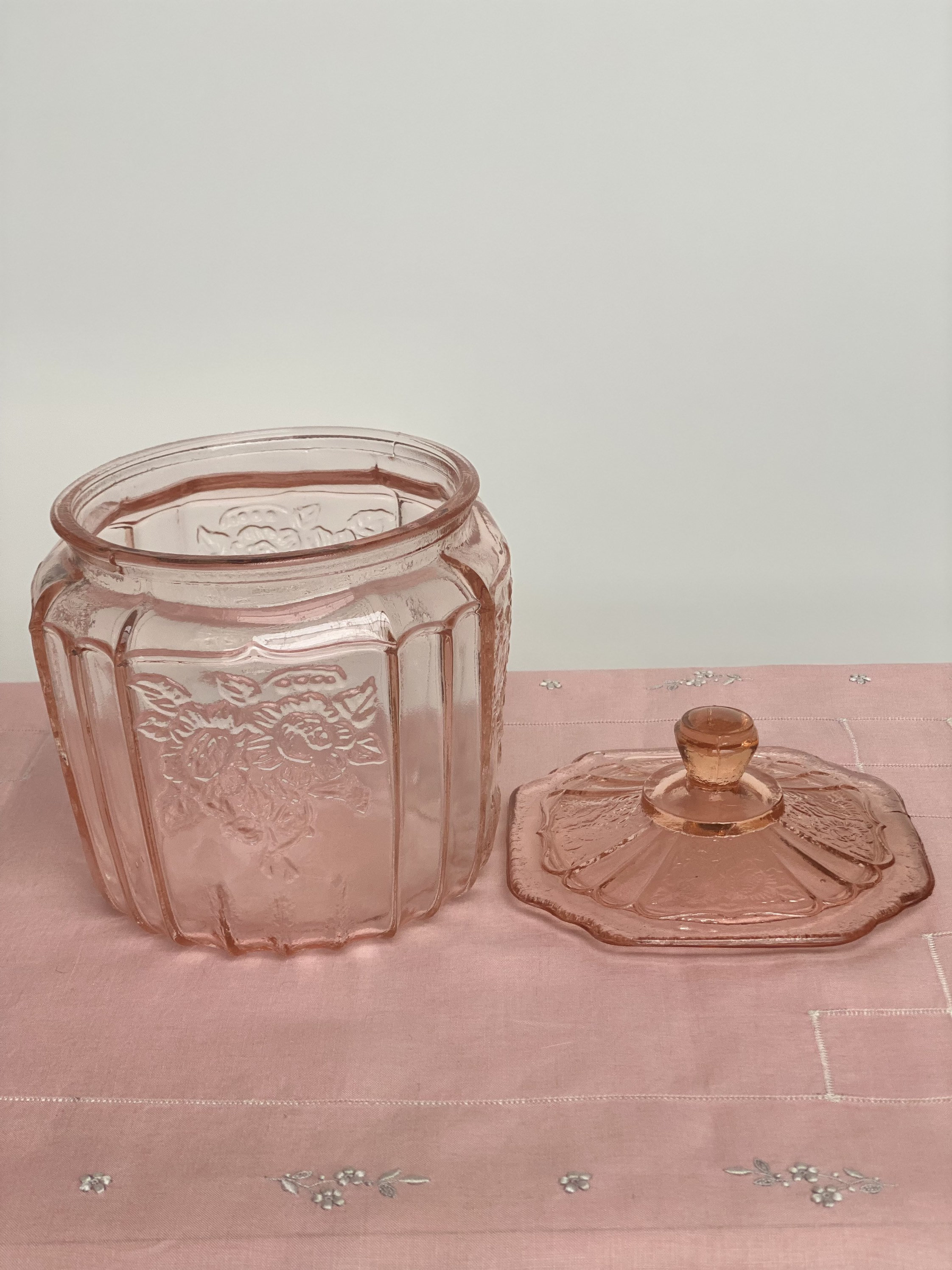 Vintage Pink Depression Glass Cookie Jar Etsy