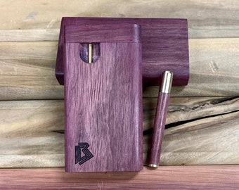 Exotic Purpleheart Wood 3.5" Dugout Stash Box w Brass Poker & Bat/One Hitter Pipe Set- Handmade in the USA