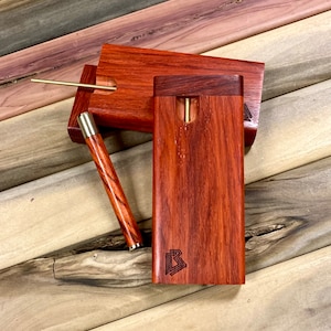 XL Exotic Padauk Wood 4.5" Dugout w 3.5" Bat/One Hitter Pipe & Poker Set- Handmade in the USA