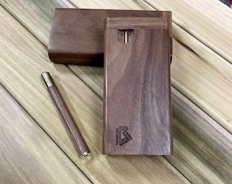 Black Walnut Wood 4&quot; Dugout Stashbox w  Poker & Bat/One Hitter Pipe Set