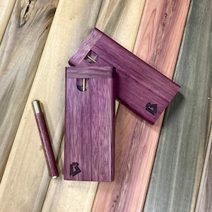 XL Exotic Purpleheart Wood 4.5&quot; Dugout w 3.5&quot; Bat/One Hitter Pipe & Poker Set- Handmade in the USA