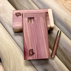 Aromatic Cedar Wood Short (3.5&quot;) Dugout Stash Box w Bat/One Hitter Pipe & Poker