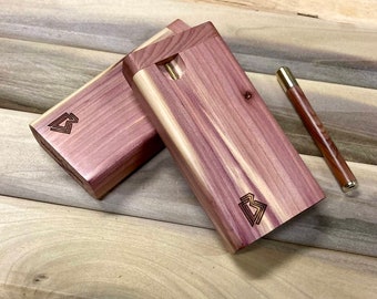 Aromatic Cedar Wood (4&quot;) Dugout Stash Box w One Hitter Pipe & Poker