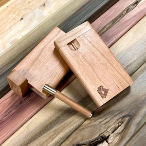 American Cherry Wood 3.5&quot; Dugout Stashbox w Poker & Bat/One Hitter Pipe Set- Handmade in the USA