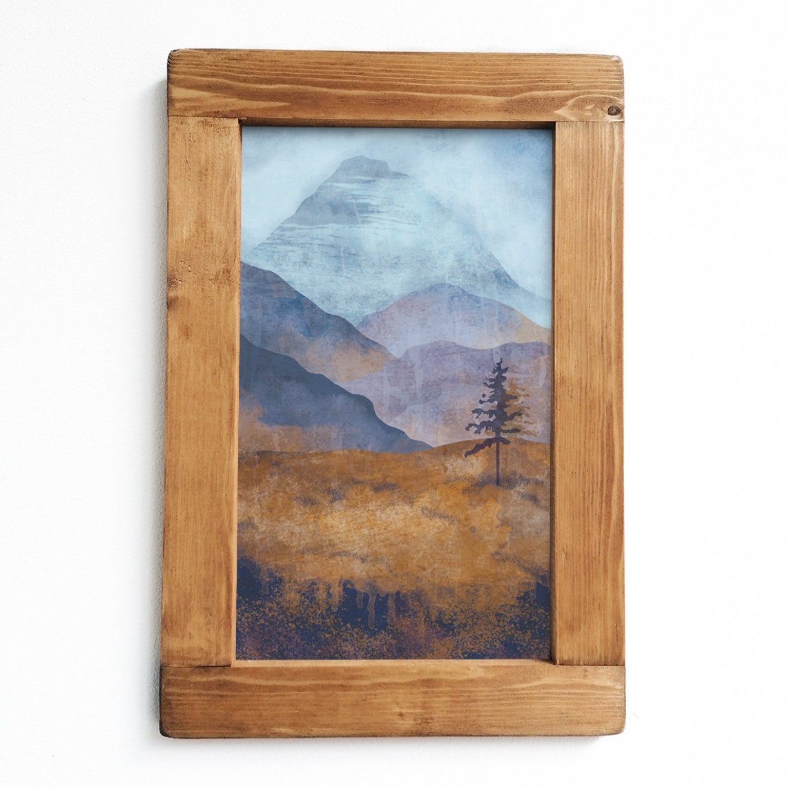 Vintage style print in light oak real wood frame modern Etsy