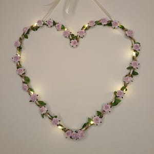 New Home Gift: Floral Heart Wreath, Light-up LED Hanging Decoration