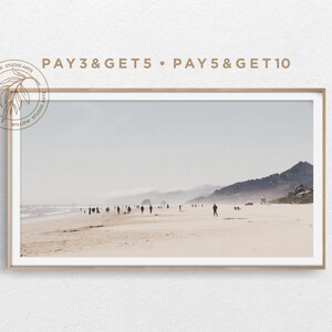 4K Samsung Frame TV Art, Muted Summer Coastal Landscape Painting, Neutral Ocean & Beach TV Art, Pastel Minimal Boho Digital Artwork