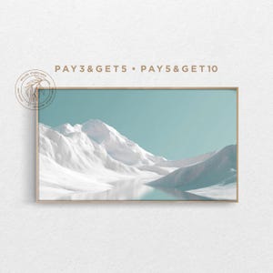 4K Spring Samsung Frame TV Art, Peaceful White Mountain & Lake Landscape, Epic Nature View TV Art, Pastel Muted Blue Digital Artwork