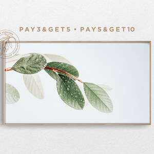 4K Spring Samsung Frame TV Art, Minimal Leaf Branch TV Art, Botanical Green Plant TV Art, Pastel Spring Boho Digital Artwork