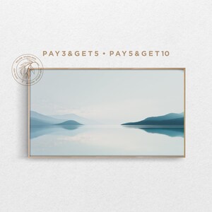 4K Spring Samsung Frame TV Art, Light Blue Lake & Mountain, Peaceful Nature Landscape, Pastel Natural Boho Minimal Digital Artwork
