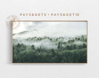 4K Spring Samsung Frame TV Art, Foggy Green Forest Landscape, Epic Mountain  View TV Art, Minimal Boho Digital Artwork