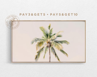 4K Samsung Frame TV Art, Summer Palm Tree TV Art, Neutral Minimal Botanical TV Art, Relaxing Tropical Coastal Boho Digital Artwork