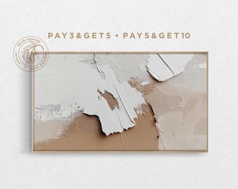 4K Samsung Frame TV Art, 3D Abstract Modern Oil Painting, Earthy Impasto Paint Texture TV Art, Neutral Brown & Beige Minimal Digital Artwork