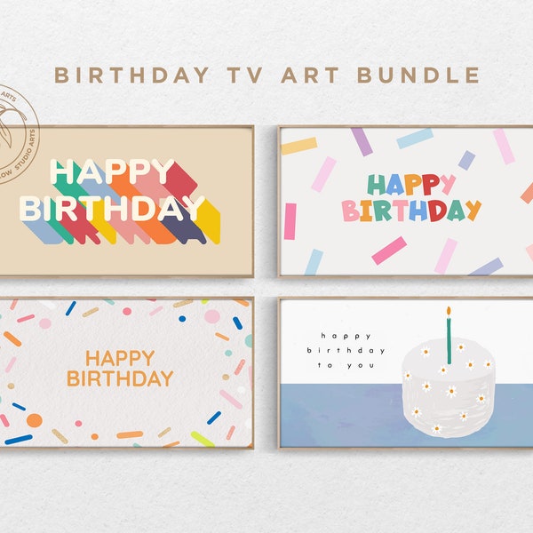 4K Samsung Frame TV Art Bundle, Happy Birthday TV Art Collection, Hand Written Letters, Sprinkle Celebration, Instant Download Digital Art