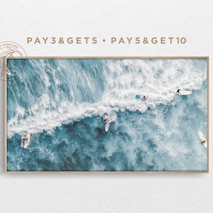 4K Samsung Frame TV Art, Summer Surfing TV Art, Blue Coastal Landscape, Epic Tropical Ocean & Wave, Natural Minimal Boho Digital Artwork
