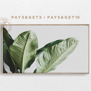 4K Spring Samsung Frame TV Art, Tropical Green Leaves, Pastel Botanical TV Art, Muted Minimal Boho Digital Artwork