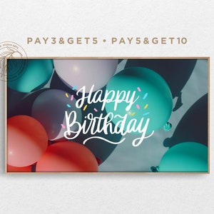 4K Samsung Frame TV Art, Happy Birthday Handgeschreven Letters Art, Ballon &Sprinkle Celebration TV Art, Instant Download Digitale Artwork