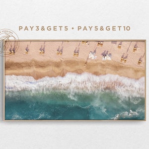 4K Samsung Frame TV Art, Summer Beach Landscape, Blue Coastal Landscape, Tropical Golden Beach, Relaxing Boho Digital Artwork