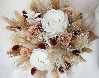 Bouquet de mariée avec roses éternelles, bouquet de mariée sur mesure, avec rose eucalyptus, gypsophile