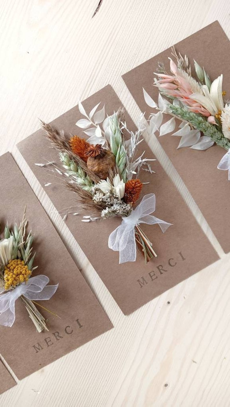 Carte de fleurs séchées, papier kraft avec petit bouquet de fleurs séchées, fleurs séchées et stabilisées, idée cadeau, petites attentions image 4