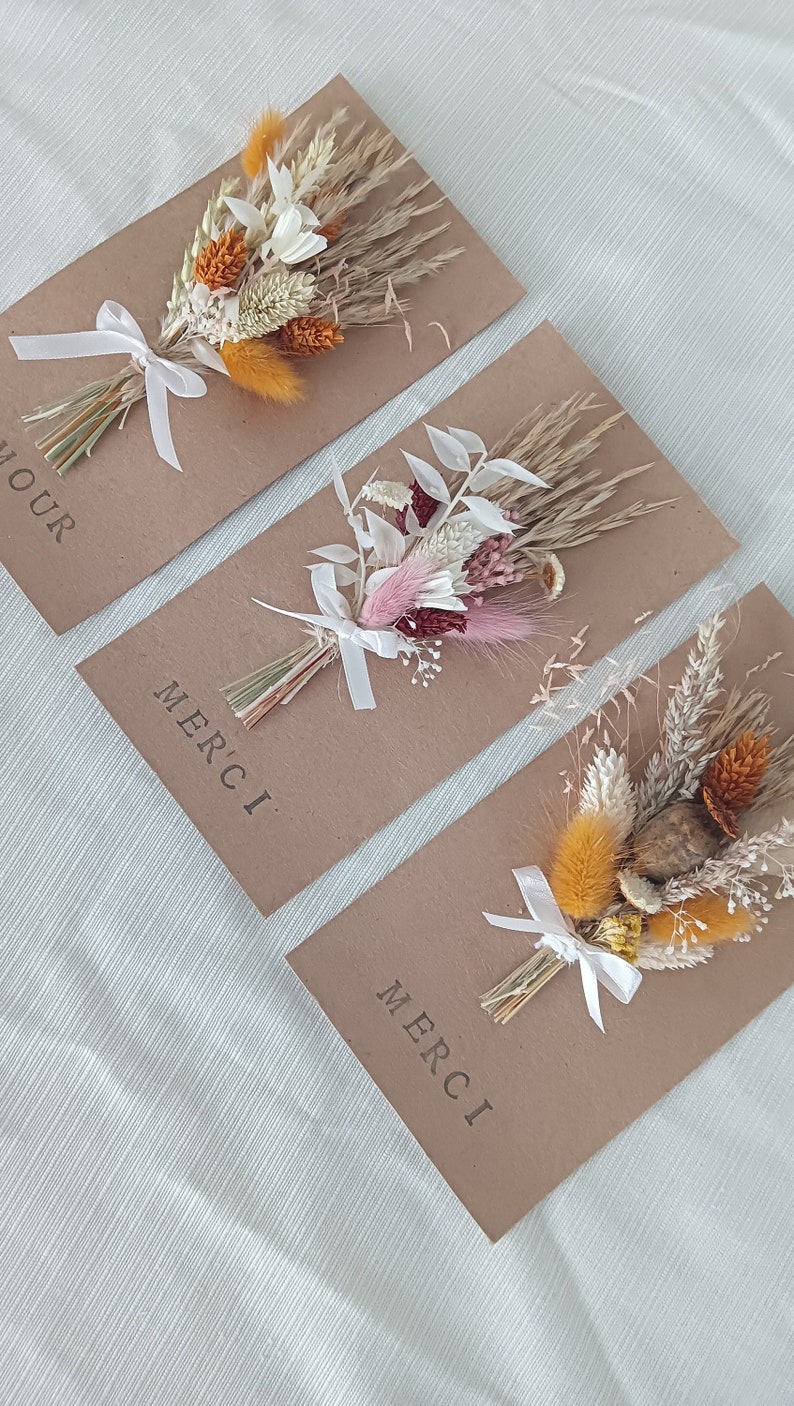 Carte de fleurs séchées, papier kraft avec petit bouquet de fleurs séchées, fleurs séchées et stabilisées, idée cadeau, petites attentions image 3