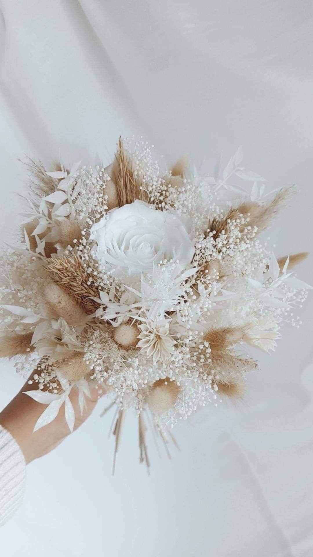 Buy White and Beige Bridal Bouquet With an Eternal White Rose, Rustic  Bridal Bouquet in White Tones Made of Dried and Preserved Flowers Online in  ..., image size:1080x1920