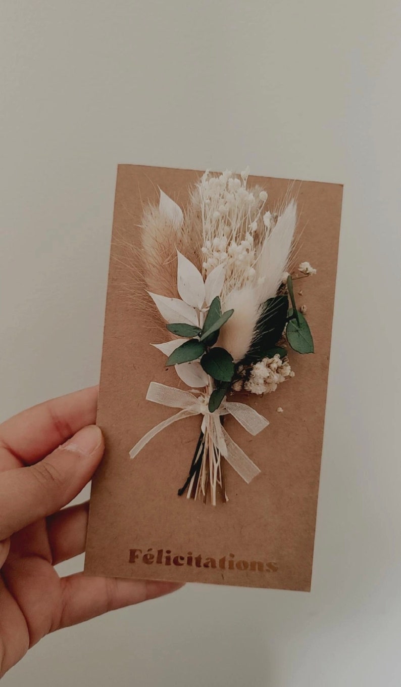 Carte de fleurs séchées, papier kraft avec petit bouquet de fleurs séchées, fleurs séchées et stabilisées, idée cadeau, petites attentions image 10