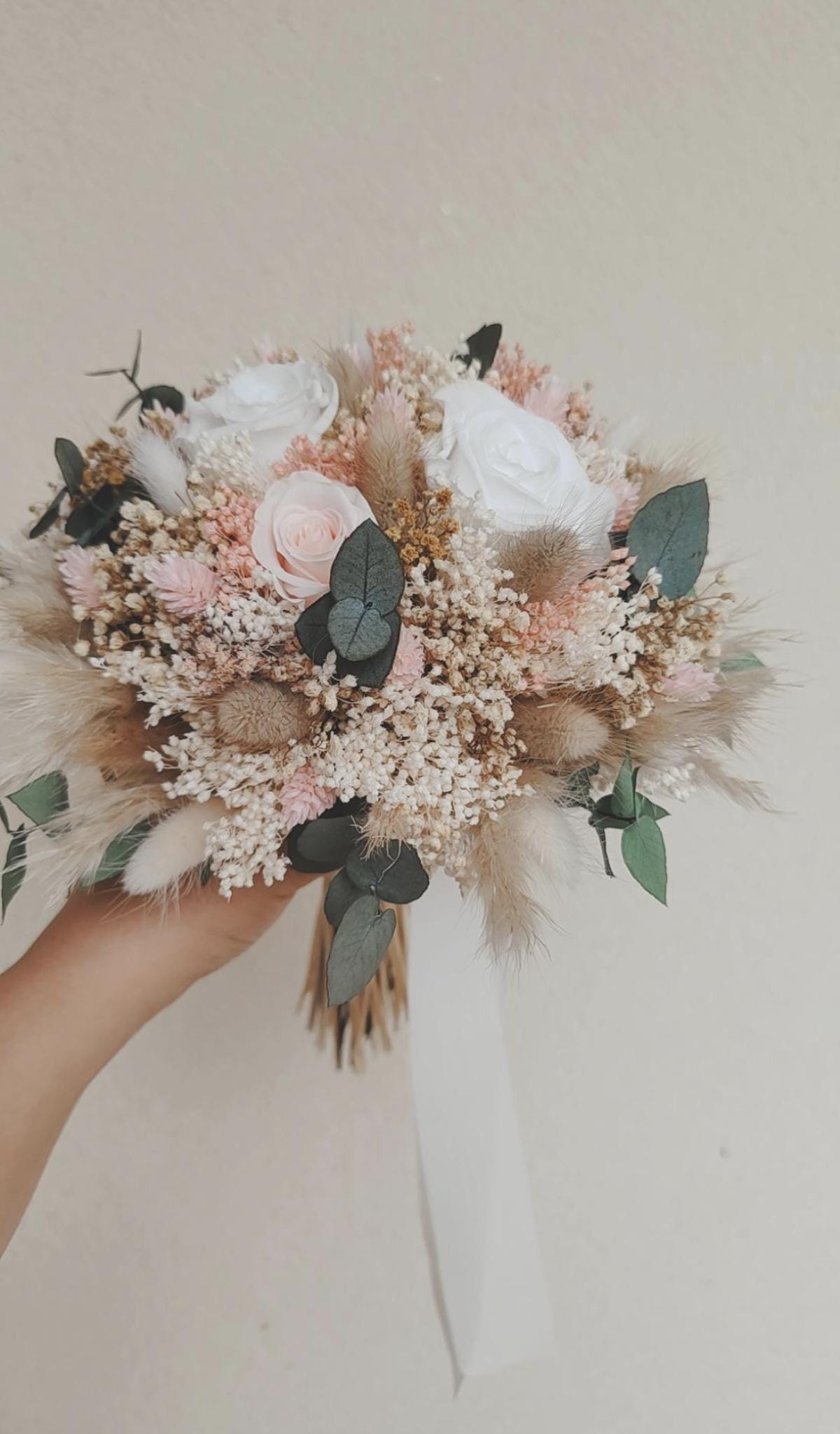 BOUQUET DE MARIÉE avec roses stabilisées, bouquet de fleurs séchées et ...