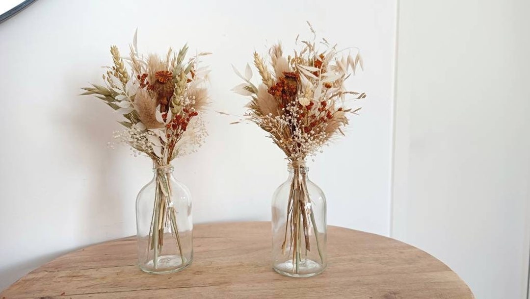 Petit bouquet et vase, mini bouquet fleurs séchées, bouquet et vase