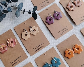 BOUCLES D'OREILLES interchangeables fleurs, creoles en argile polymère vernis, petites fleurs colorées, pampilles fleurs