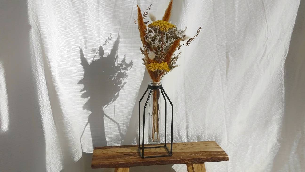 Wamaq Bouquet Fleurs Séchées et Son Vase, Stabilisées, Décoration Fleurie, Bouquet Soliflore