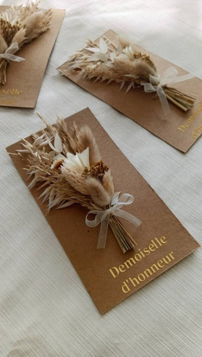 Carte de fleurs séchées, papier kraft avec petit bouquet de fleurs séchées, fleurs séchées et stabilisées, idée cadeau, petites attentions image 9