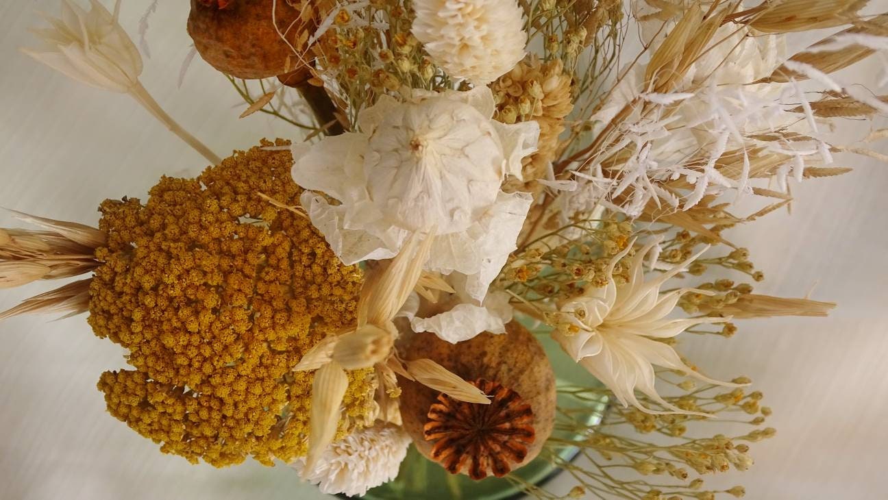 Kusi Bouquet de Fleurs Séchées avec Vase, et Stabilisées, Décoration Fleurie, Bouquet Soliflore