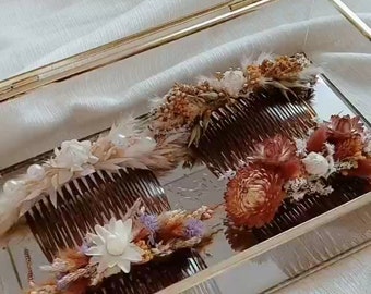 Peigne en fleurs séchées, fleurs séchées et stabilisées, accessoire cheveux fleuri pour mariage baptême cérémonie