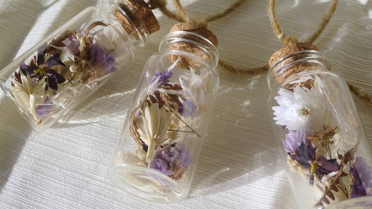 Guirlande Fleurs Séchées, Séchées et Stabilisées à Suspendre, Fioles Fleuries, Décoration Fleurs, Su