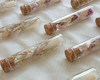 LOT 20 FIOLES fleurs séchées, tube en verre fleuri, éprouvette en verre de fleurs séchées, cadeau invité mariage, petites attention