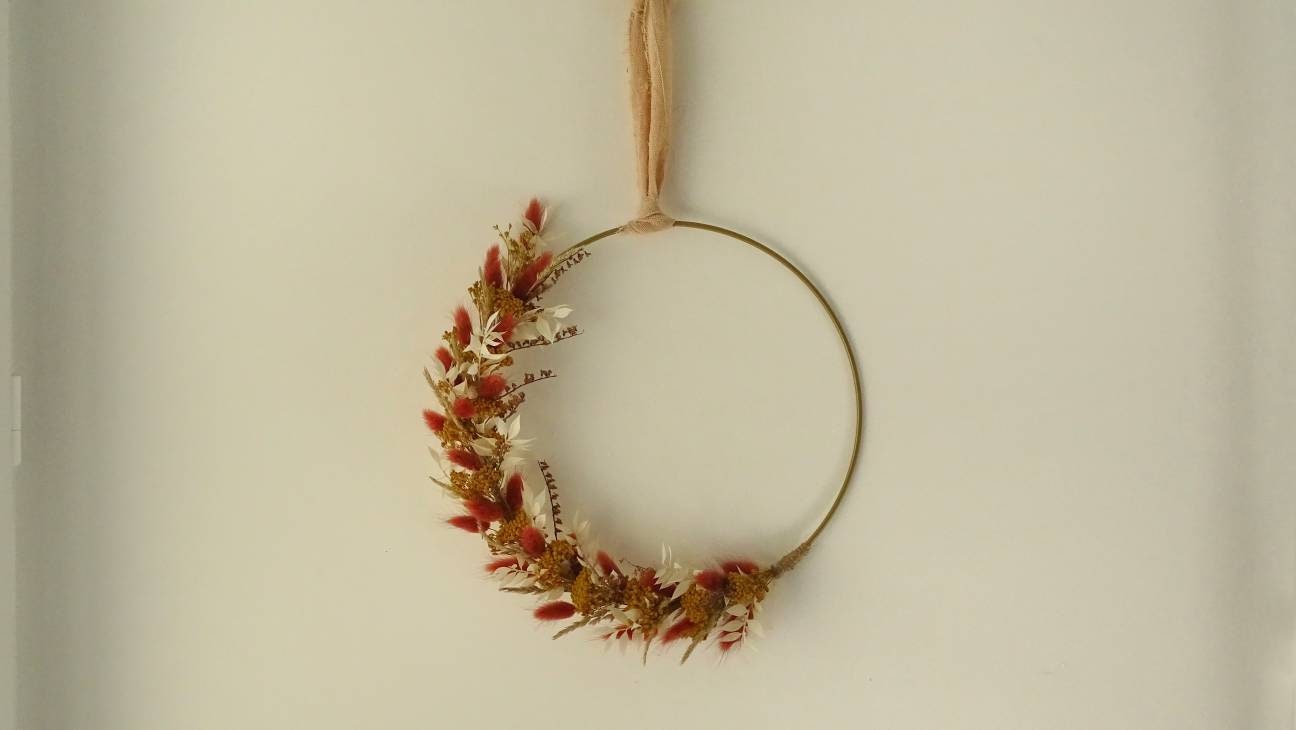 Pillu Couronne de Fleurs Séchées, Séchées et Stabilisées, Couronne Murale 25cm, Décoration Florale