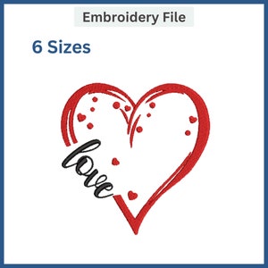 Heart Embroidery Design| Love Embroidery Design | Valentine&#39;s Day Embroidery Design | Valentine&#39;s Days  | 6 Sizes Available