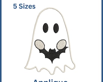 Ghost with Bat Applique - Halloween Embroidery Design (Digital Download)