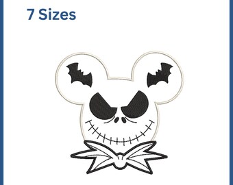 Skellington Mouse Applique Embroidery Design: Halloween Embroidery (Digital File)