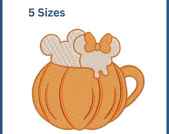 Diseño de bordado inspirado en el ratón de calabaza / Diseño de bordado de calabaza / Diseño de bordado de café con leche de calabaza de otoño / Diseño de bordado de otoño /