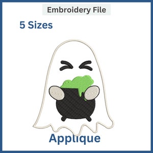 Ghost with Cauldron Applique  Embroidery design | Applique Halloween Design | Halloween Embroidery Design | Spooky ghost Embroidery Design |