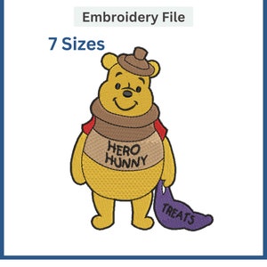 Pooh Bear Costume Embroidery Design: Halloween Treats (7 Sizes) (Digital File)