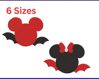 Girl Bat Mouse Embroidery Design: Halloween PES File (2 Designs)