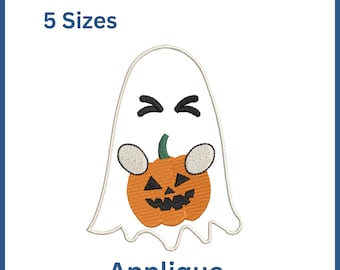 Ghost with Pumpkin Applique - Halloween Embroidery Design (Digital File)