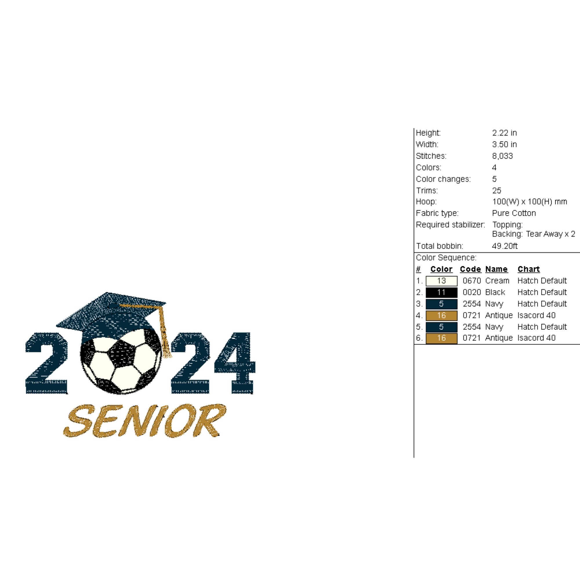 Class of 2024 Soccer Embroidery Design Soccer Class of 2024 Etsy